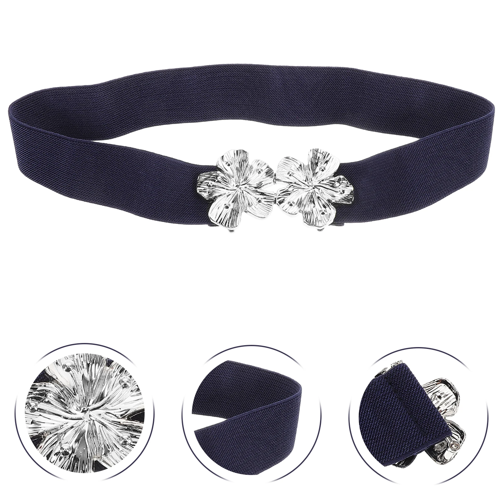 

2 Pcs Elastic Belt Straps Vintage Flower Buckle for Women Weaving Formal Dress Dresses Miss