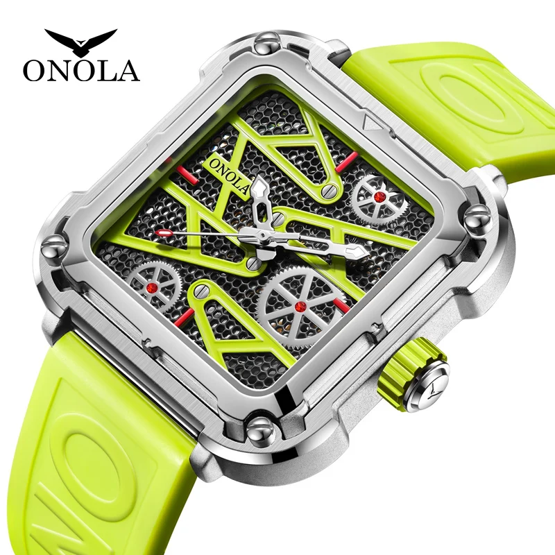 Fashion Men\'s Watch ONOLA Hollow Full Automatic Luxury Watches Men Silicone Tape Waterproof Wristwatch Clock