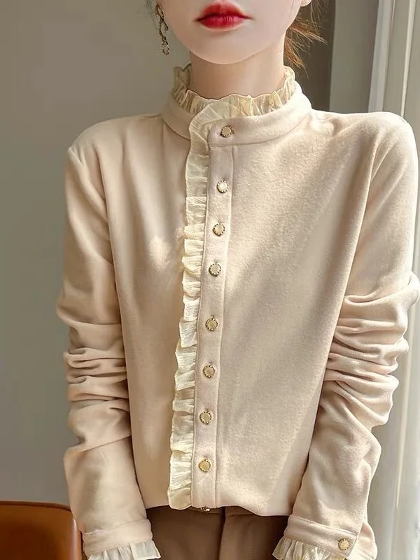 

Утепленная двусторонняя женская кофта из немецкого бархата с воротником-стойкой, элегантная, стройнящая, теплая, верхняя одежда