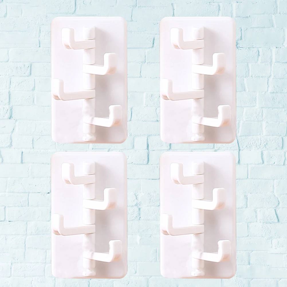

4 pcs Plastic Adhesive 180 Degree Rotating Four Claw Hanger for Towels Scarves Hats Umbrellas Jewelry Ties Home Office Organizer