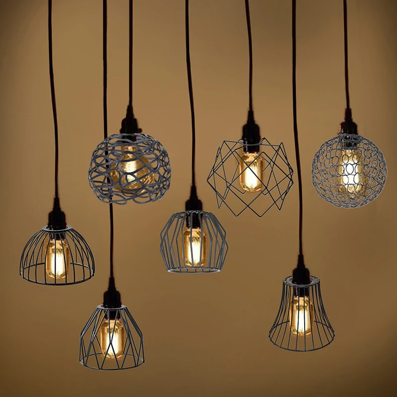 

Modern Iron Lampshade Metal Wire Cage Hanging Lamp Ceiling Light Shade Chandelier Pendant Lamp Covers Fixture Dinning Home Decor