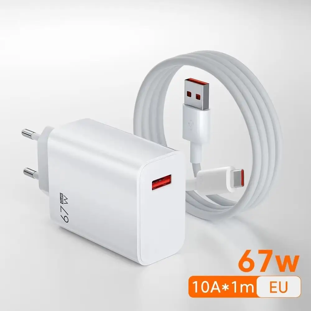 Fast Charging USB Charger 67W Mobile Phone Adapter For iPhone Xiaomi Huawei Samsung Quick Charge Wall Charger with Type C Cable