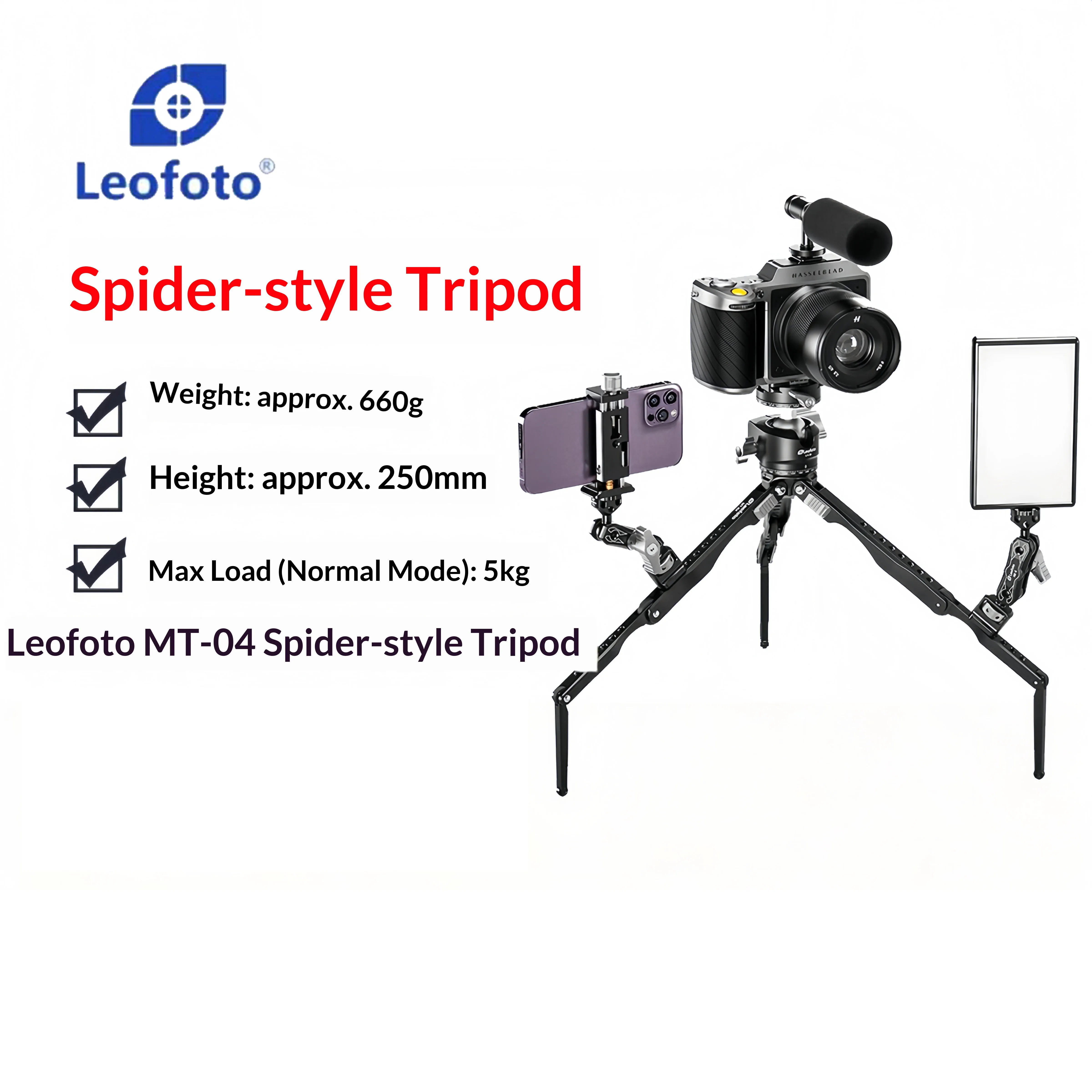 

Leofoto MT-04 Spider-Type Desktop Tripod DSLR & Smartphone Selfie Support Panoramic Head Streamer & Vlogging