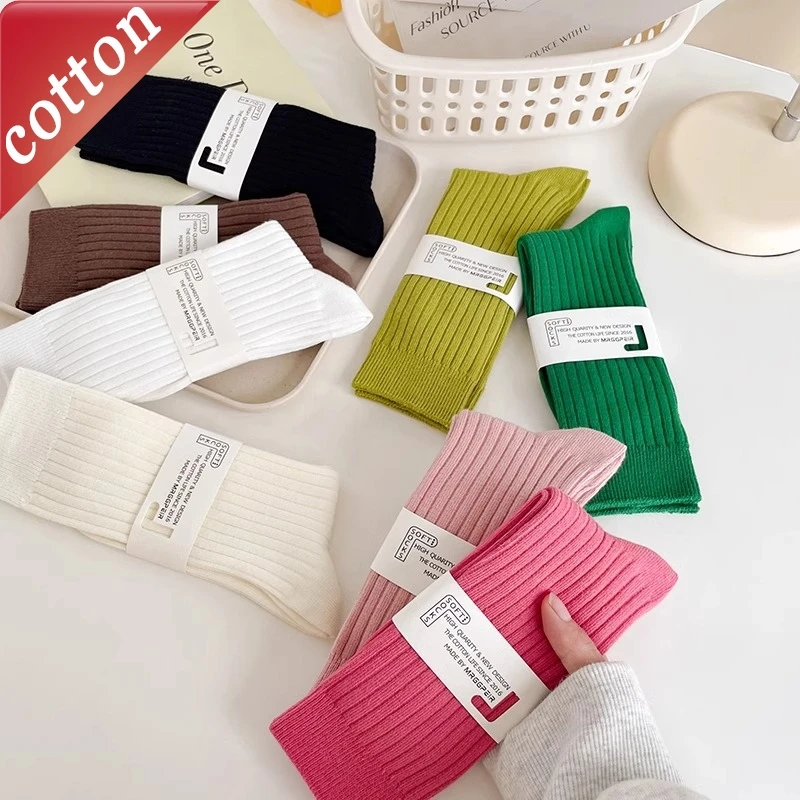 

Women's Socks Japanese Solid Color Simple Verstaile Sweet Dopamine Middle Tube Socks Comfortable Breathable Cotton Sock For Girl