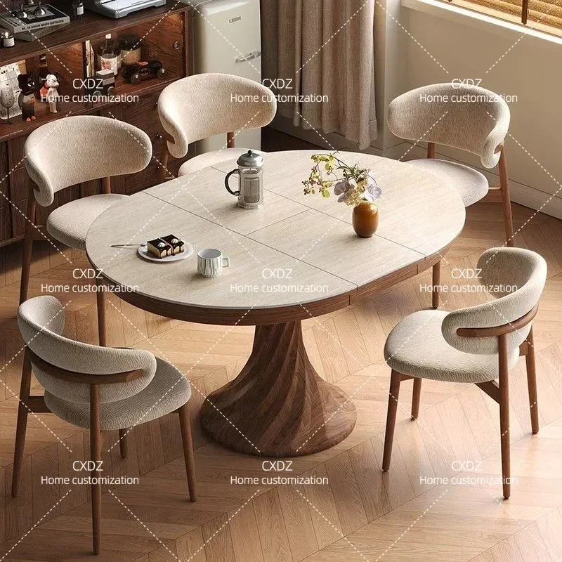 Medieval Rock Slab Dining Table Solid Wood Retractable Folding Square Round Dual Purpose Small Apartment Household Dining Set