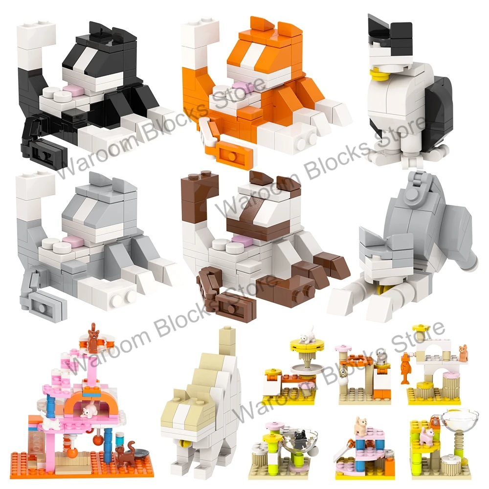 MOOXI MOC لطيف القطط الطوب مواء القط شجرة الحيوان مدينة أرقام الأثاث اللبنات الكبار مجموعة لعب للأطفال الأصدقاء هدية #1