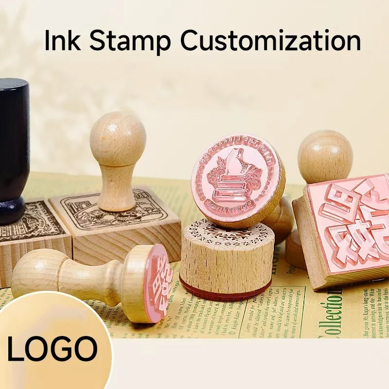 Personalized Wooden Ink Stamp LOGO Customized Crystal Rubber Stamps Lettering Customization DIY Account Wedding Business Gift