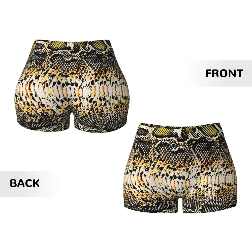 Pantalones cortos de entrenamiento para correr con estampado de piel de serpiente personalizados, pantalones cortos de Yoga atléticos para gimnasio con textura Animal de piel de serpiente para mujer