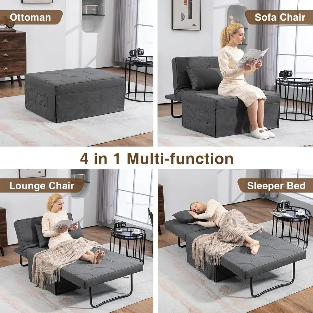 Soa Bed, 4 in 1 Multi-unction old Ottoman Couch Bed, rey | ern Convertible Sleeper Chairs with Ottoman, Adjustable Backrest, Bre - view 3