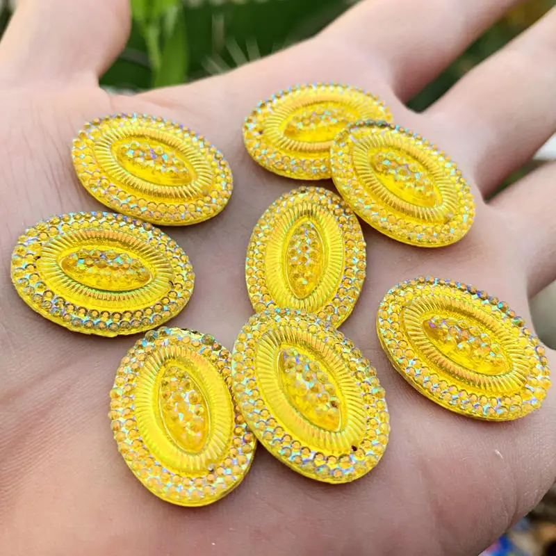 DIY 20pcs Flat back resin stone glitters 18*25mm oval gems for garment accessories -E45