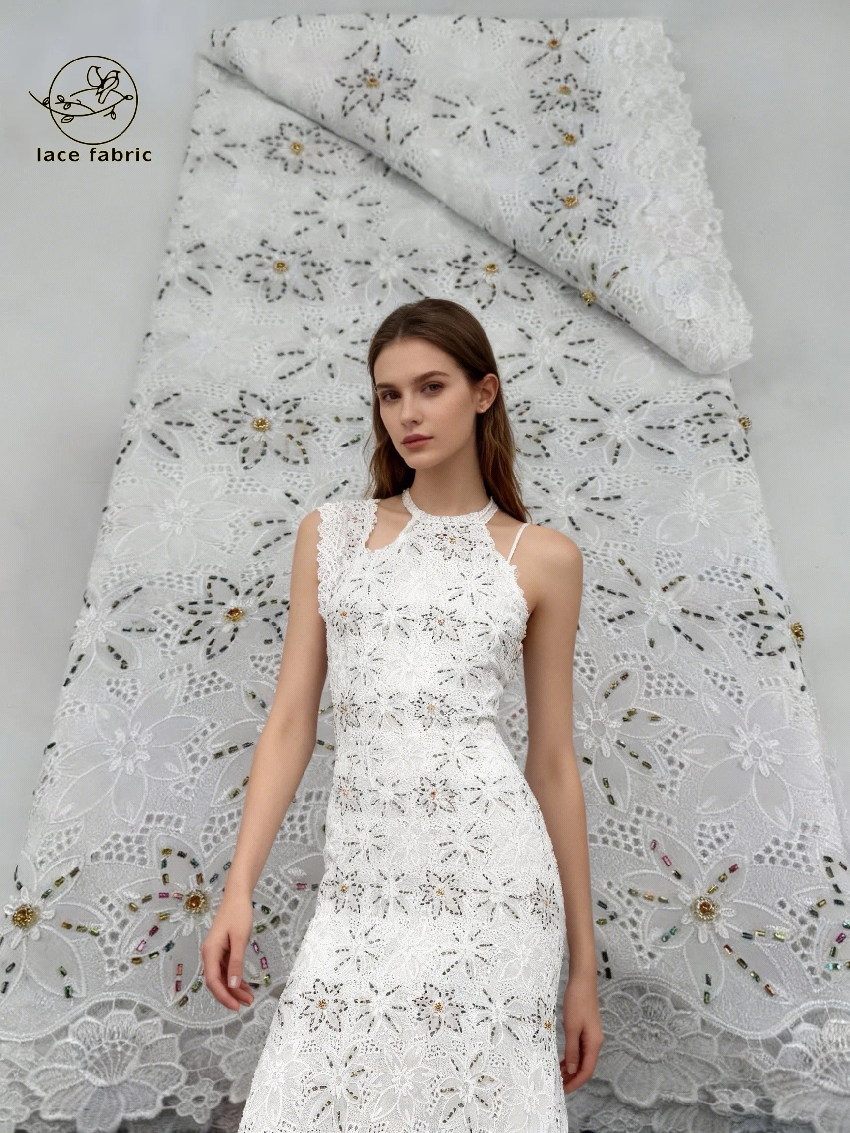 

African Guipure Cord Lace Fabric with Rhinestone 2026 High Quality French Water Soluble for Nigerian Wedding Party Dress Sewing