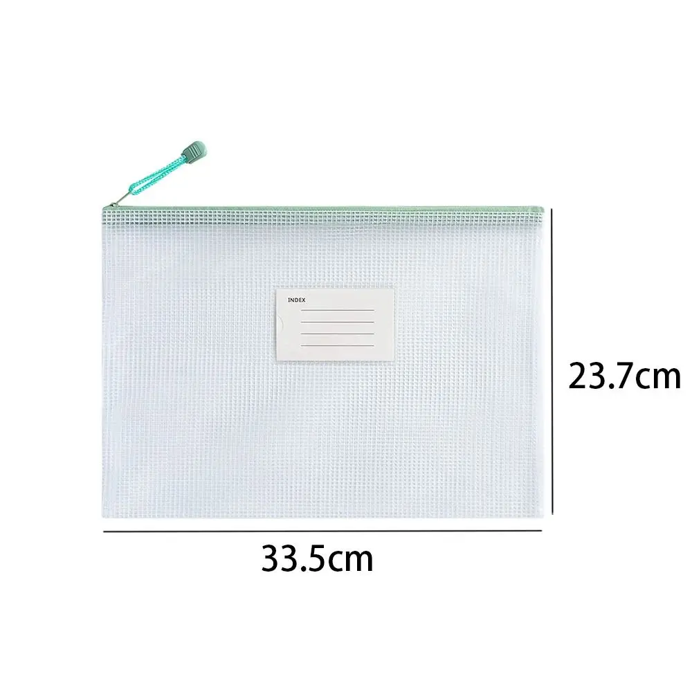 PVC A4 Mesh File Bag, espessamento transparente informações saco, armazenamento de documentos à prova d'água, zíper, escola e material de escritório