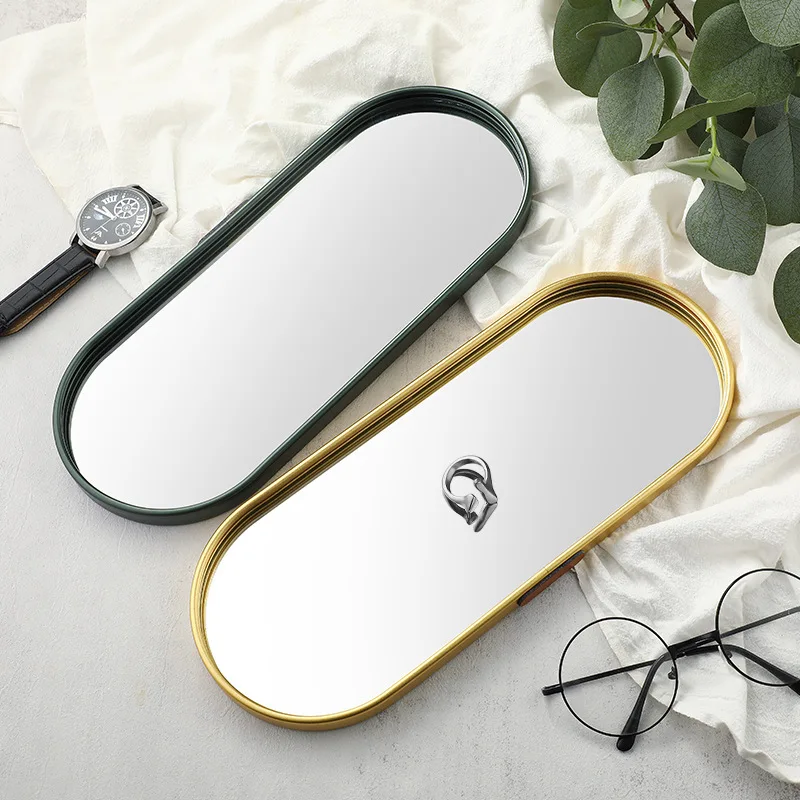 Korean Mirror Metal Tray Bathroom Accessories Bedroom Cosmetics Display Tray Porch Decoration Tray Bathroom Decoration Plate