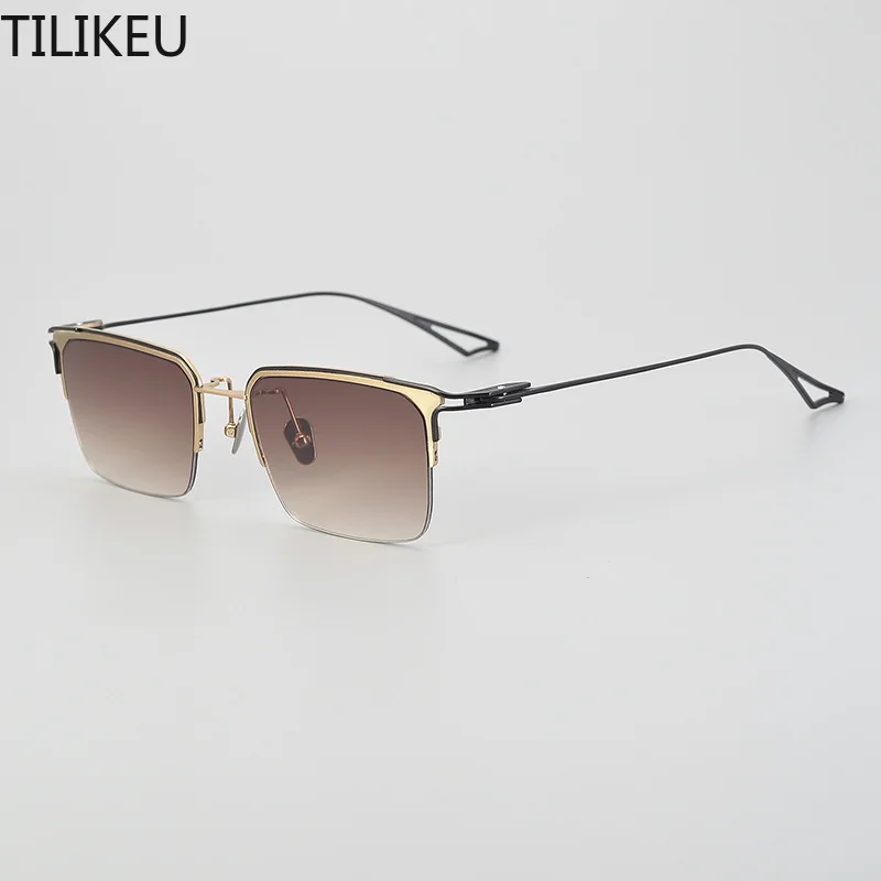 New Pure Titanium Frame Sunglasses Classic Square Classic Retro Design Half Frame Glasses Frame Driving and Cycling Ultra Light