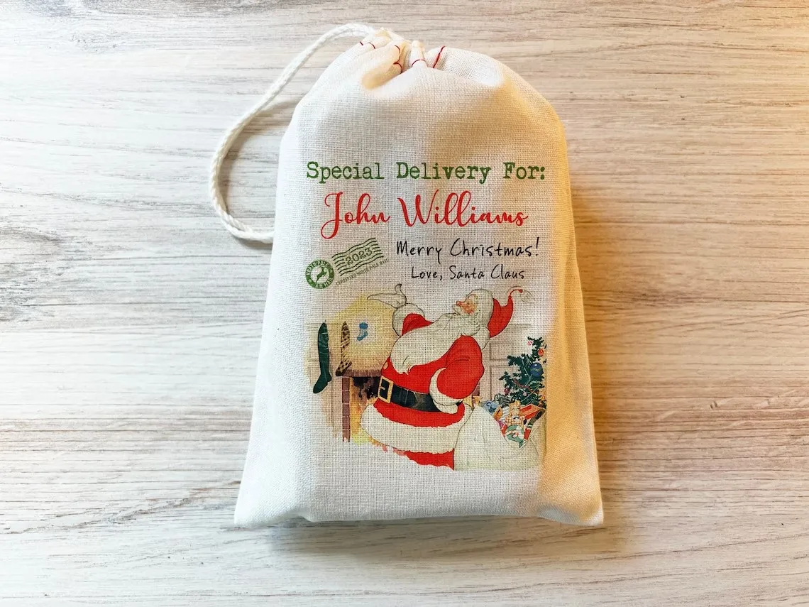 25PCS Christmas Santa Custom Personalized Bag - Special Delivery From Santa - Christmas Bags - Drawstring Bags - Cotton