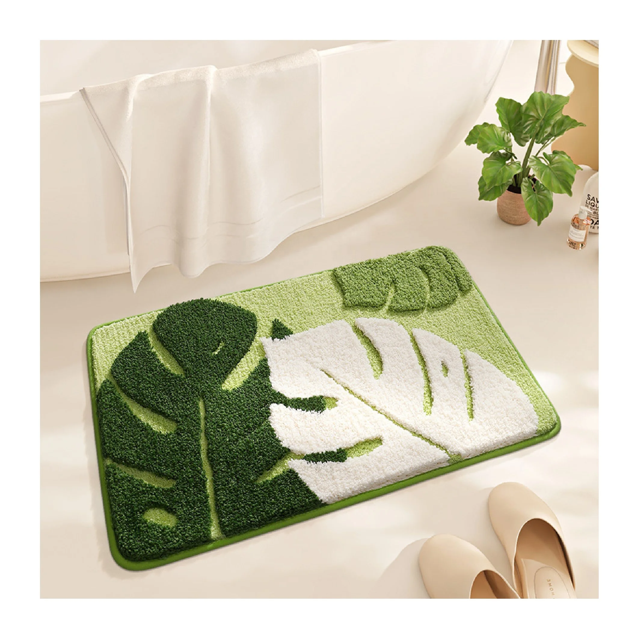 Quick Dry Bath Mats Used In Bedroom Bathroom Leaf Design Area Rugs Sets Comfortable And Easy to Clean Carpets With Logo Design