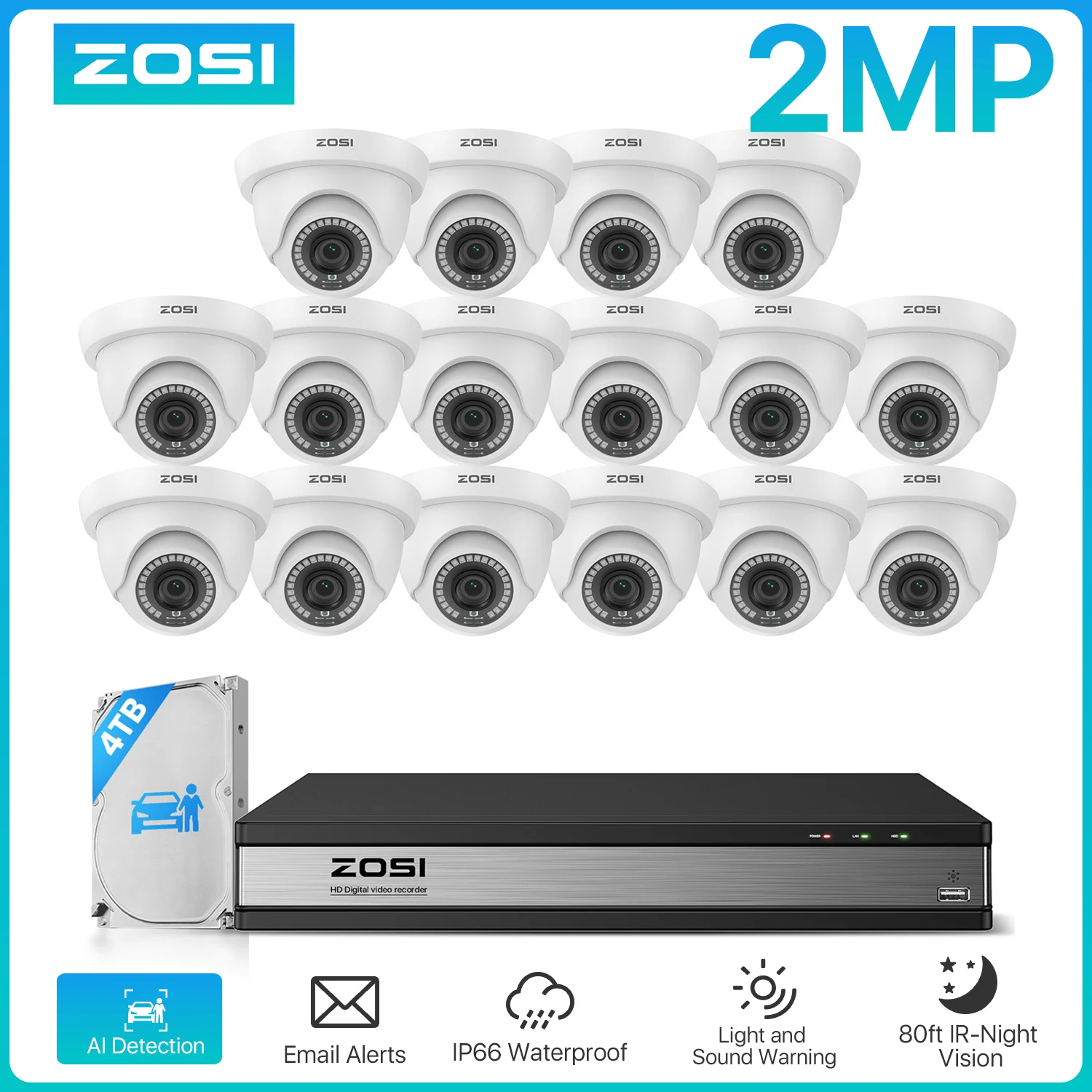 

ZOSI 16CH 1080p Проводная система камер безопасности 16-канальный видеорегистратор Обнаружение транспортных средств 2MP Домашняя наружная система видеонаблюдения Набор видеонаблюдения