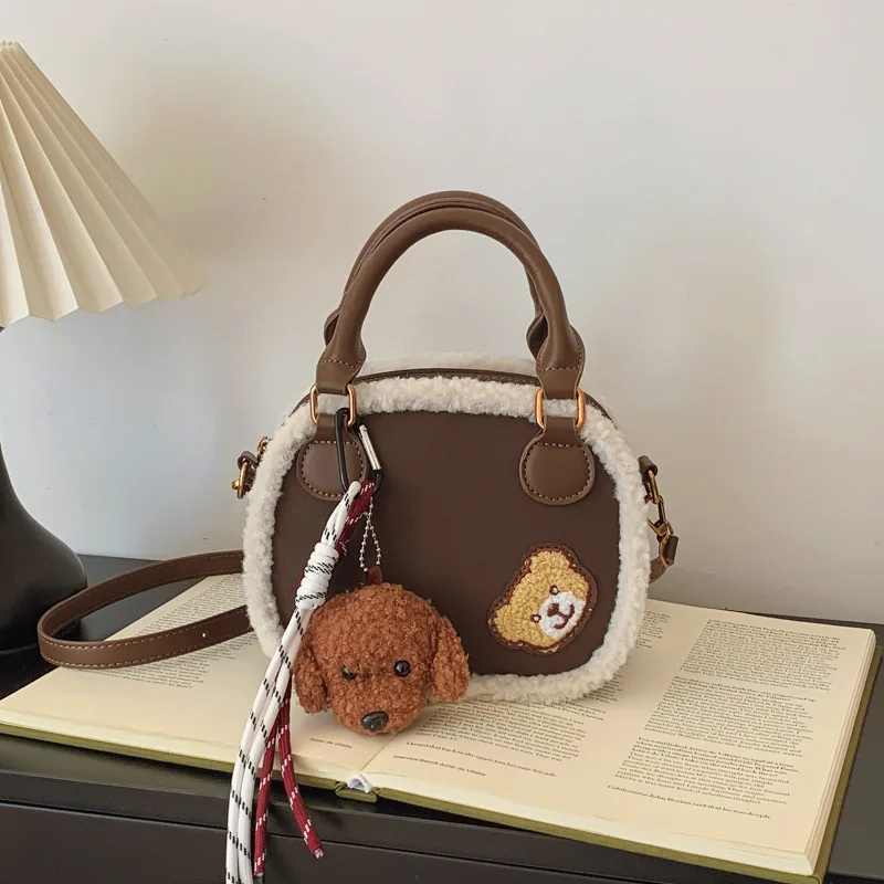 

Autumn and Winter Retro Hand-held Plush Bag New Trendy Korean Style Suede Bowling Bag, Can Be Used As A Crossbody Bag for Women