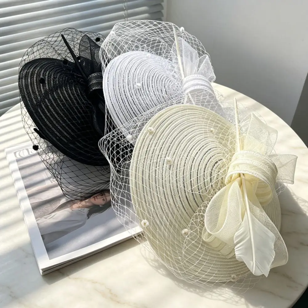 Hair Clip Exquisite Mesh Bow Headband French Wide Brim Vintage Fascinator Hat Sweet Elegant Masquerade Hair Band Lady