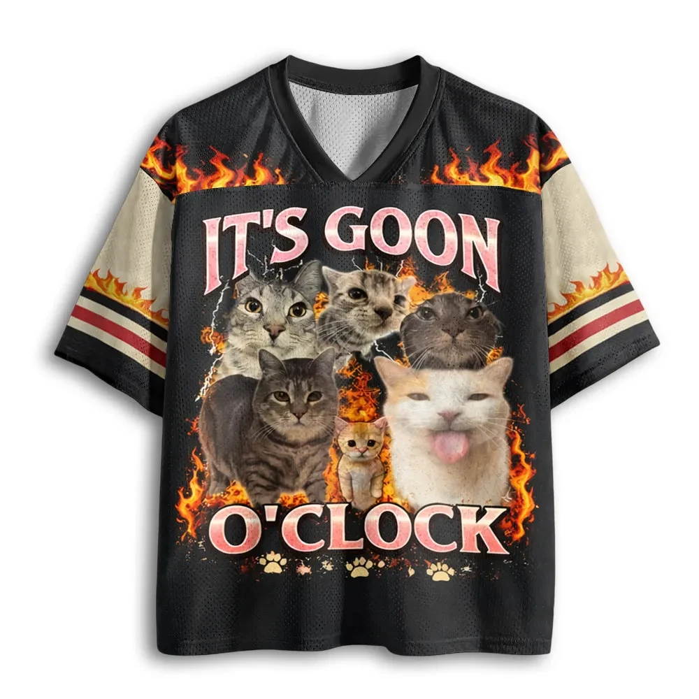 Popular V‑Neck Mesh Sports Jersey Meme Cat Funny Pet Retro Bootleg Vintage Punk Comical Animal Graphic Short Sleeve Tops