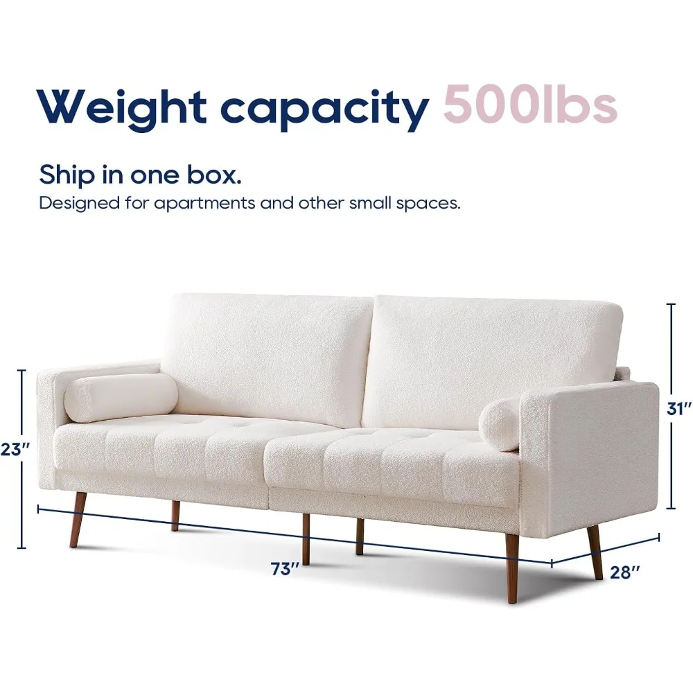 أريكة فوناندا فيلفيت بوكل، أريكة من منتصف القرن 73 بوصة 3 مقاعد مع وسادة مريحة مخيطة يدويًا ووسائد معززة للي