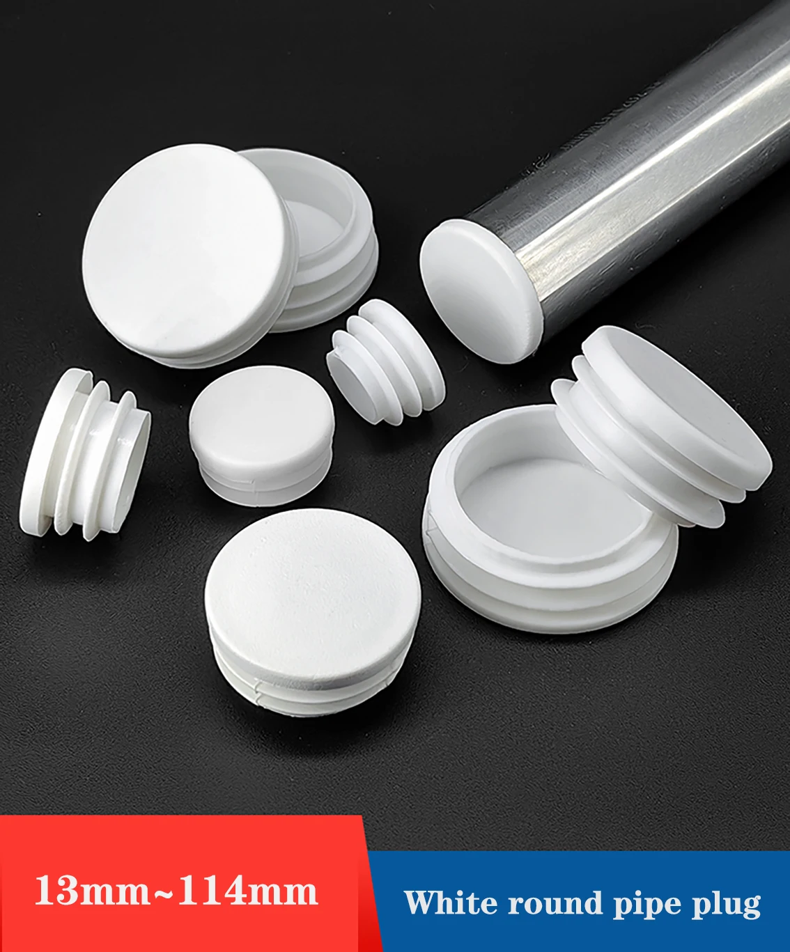 White Round Plastic Blanking End Caps, Tubo Tubo Inserções Plug, Bung Dust Cover, Peças de Móveis, Cadeira Pernas, 13mm-114mm, 1 Pc, 5 Pcs, 10 Pcs,