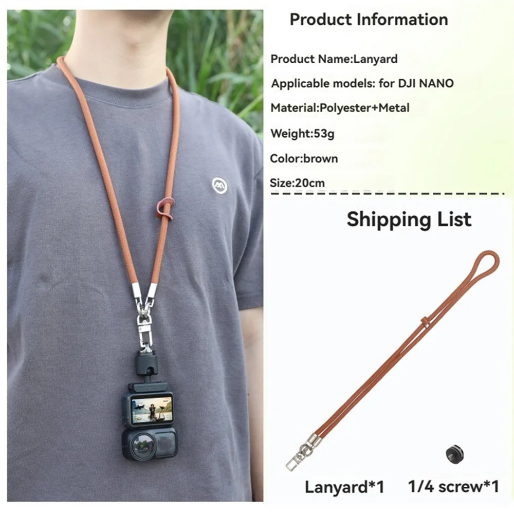 For DJI NANO Quick-Release Lanyard Safety Wrist Strap Lanyard Neck Strap Thumb Sports Camera Accessory Brown Black