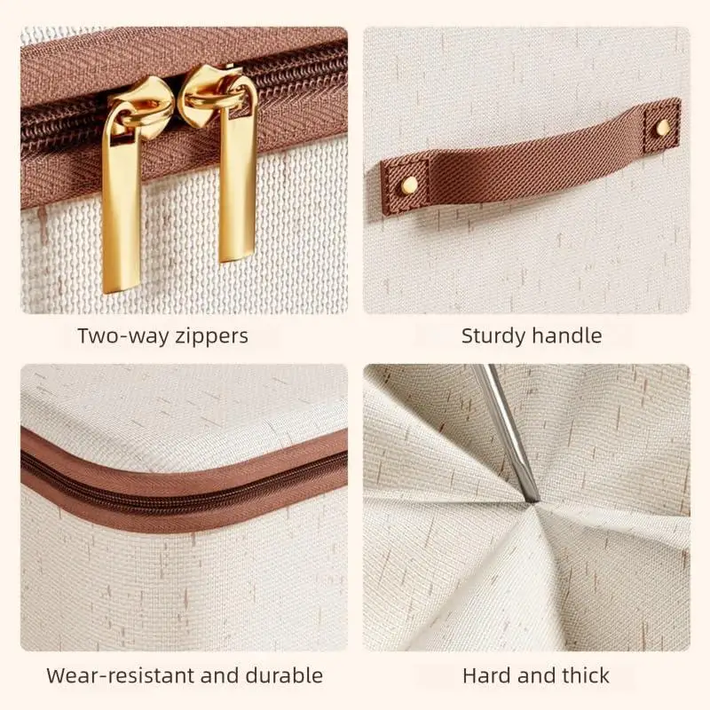 Cotton Linen Foldable Clothes Storage Box With Zipper Lid Portable Space Saving Durable Wardrobe Organizer For Home Closet Use view 4