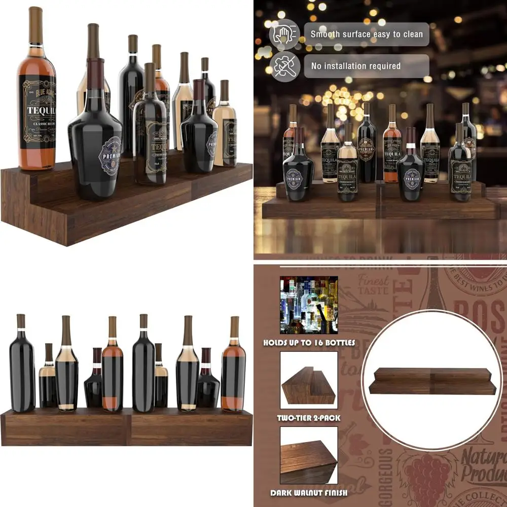 

Двухуровневая деревянная подставка для алкоголя, вместимость 16 бутылок, легко чистится, не требует сборки, 15.8, цвет темный орех