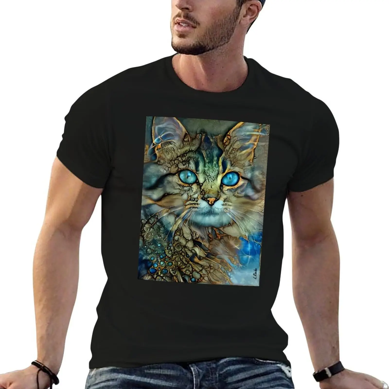 Catty-cat - Peintures de Léa Roche - Chat, chaton T-shirt homme de luxe en coton