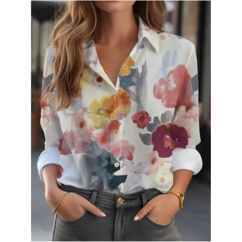 2024 Fashion Women\'s Floral Shirt Commuter New Pattern Printed Comfortable Casual Long Sleeve Shirt Personalized Street Style