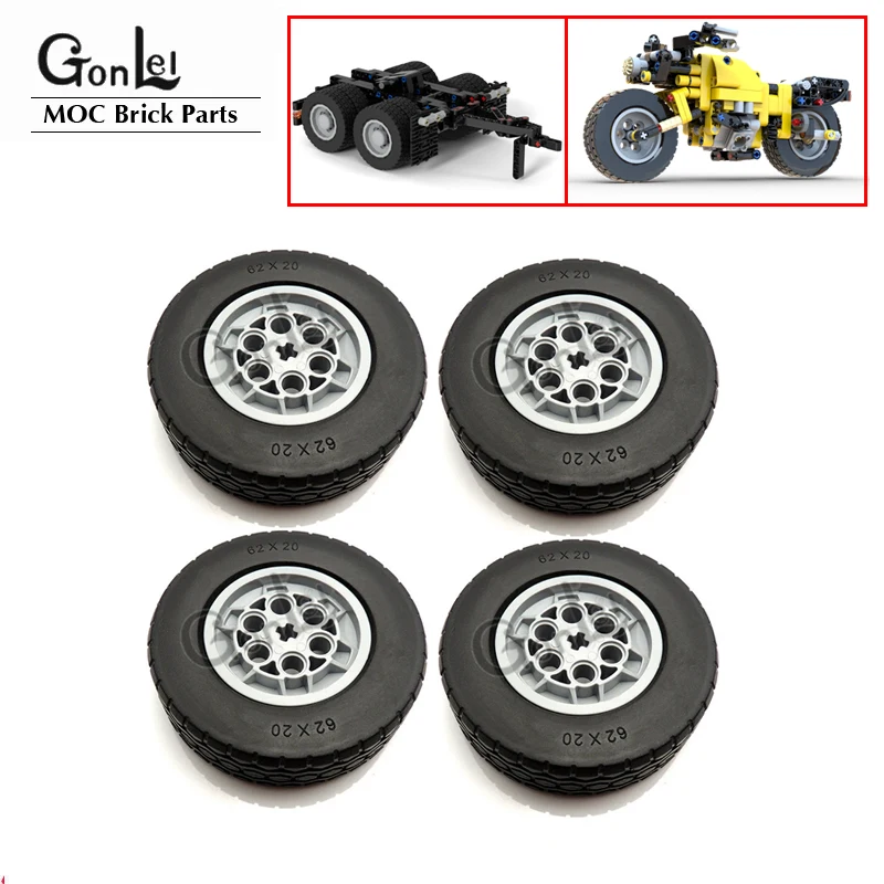 4Set/lot Technical Parts 32019 Tyre Tires 86652 Wheel 43.2mm D. x 18mm with Flush Axle for 42009 Crane Blocks Toys Parts