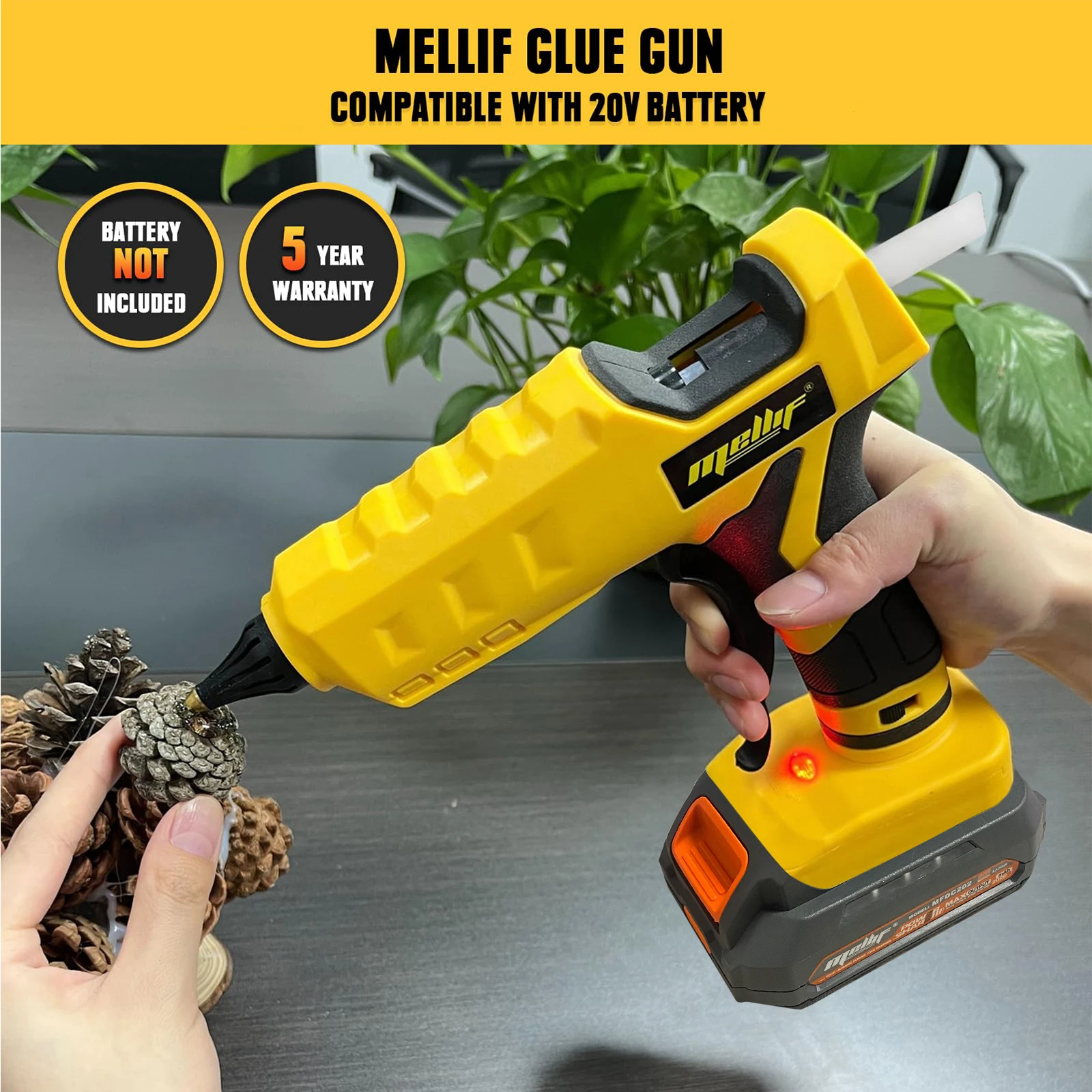 Pistola de cola sem fio compatível com Dewalt 18V 20V para Makita 18V Presentes de Natal Ferramentas DIY (SEM bastões de cola SEM bateria)