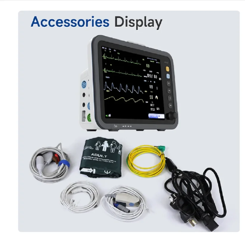 12 Inch Thin Screen Human 6-parameter Monitor ECG/NIBP/PR/SPO2/RESP/TEMP Patient Monitor Vital Signs