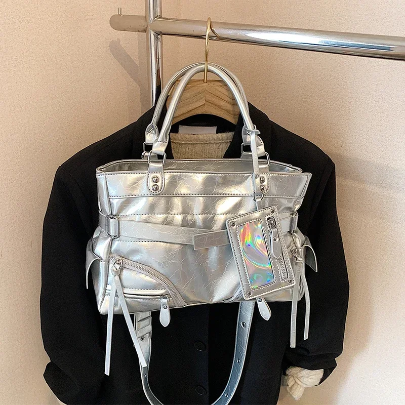 

2 Pcs/set Bucket Design PU Leather Crossbody Bag 2025 Punk Style Rivet Shoulder Purses and Handbags Motorcycle Bolsa Feminina