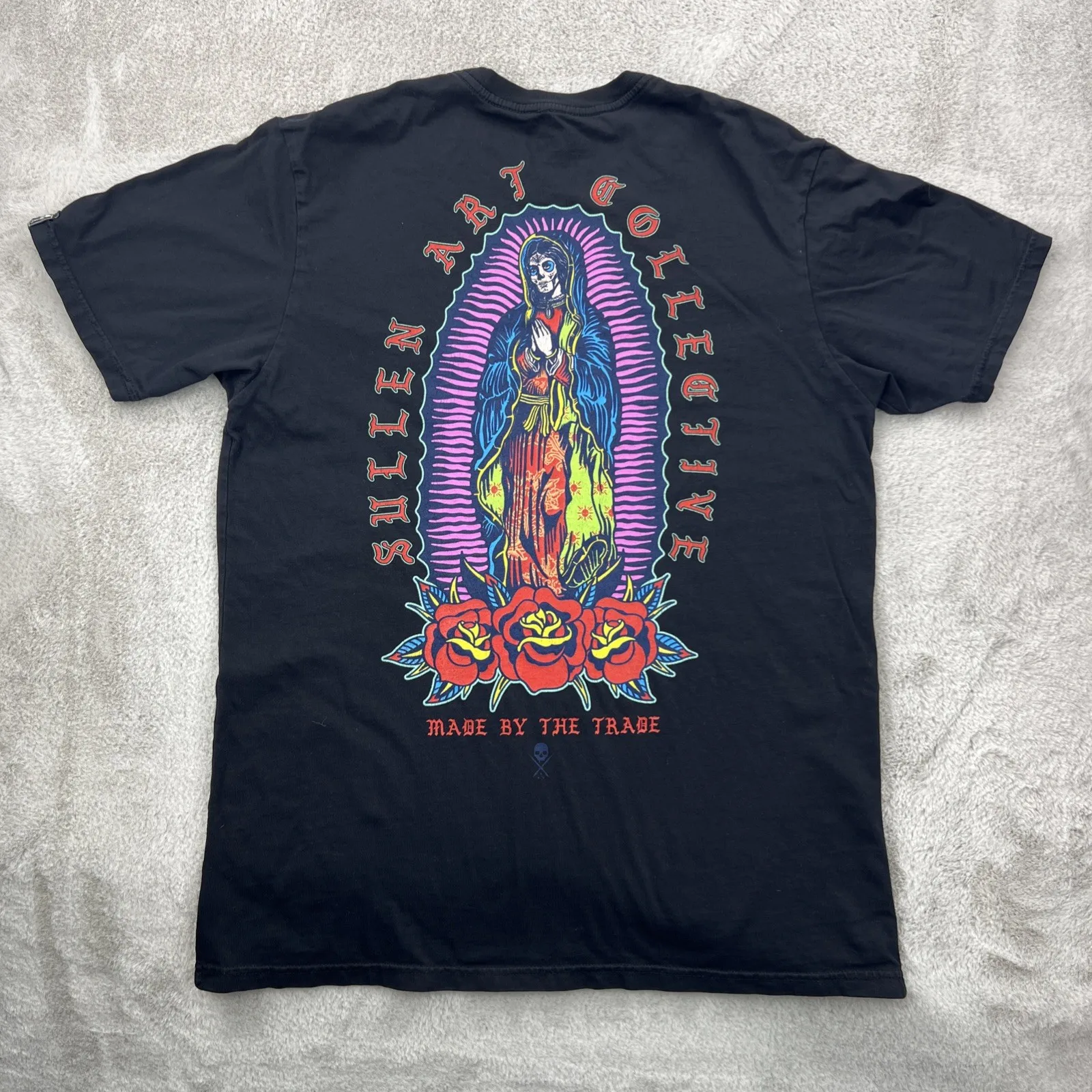 Sullen Shirt Mens Large Black Gothic Tattoo Art Skull Virgin Mary Religion Jesus