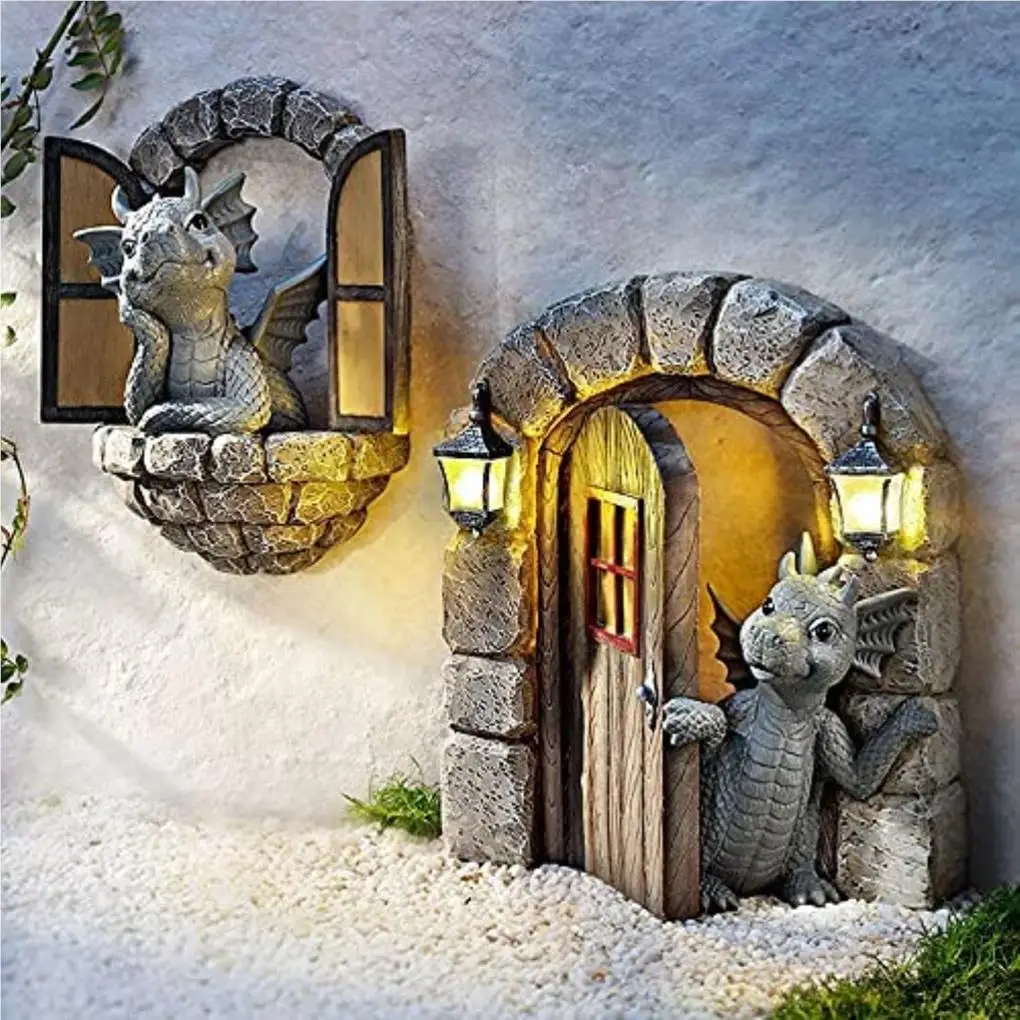 Miniature Figurine Window Door Garden Sculpture Decoration Desk Accessories