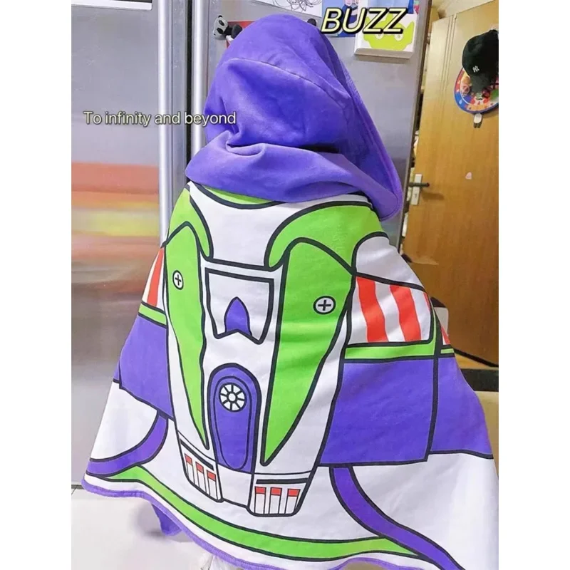 Disney Toy Story Buzz Lightyear Cosplay tkanina polarowa koralowy koc z kapturem kreskówka peleryna ciepłe miękkie futro koc Sofa