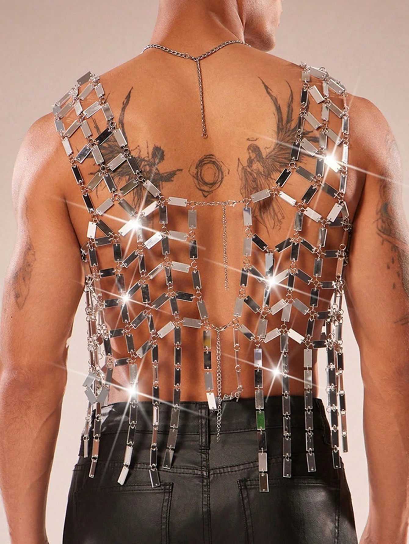 Sexy see through metal sequin tanks top women men summer night club party tops gay man rave festival clothing fashion streetwear