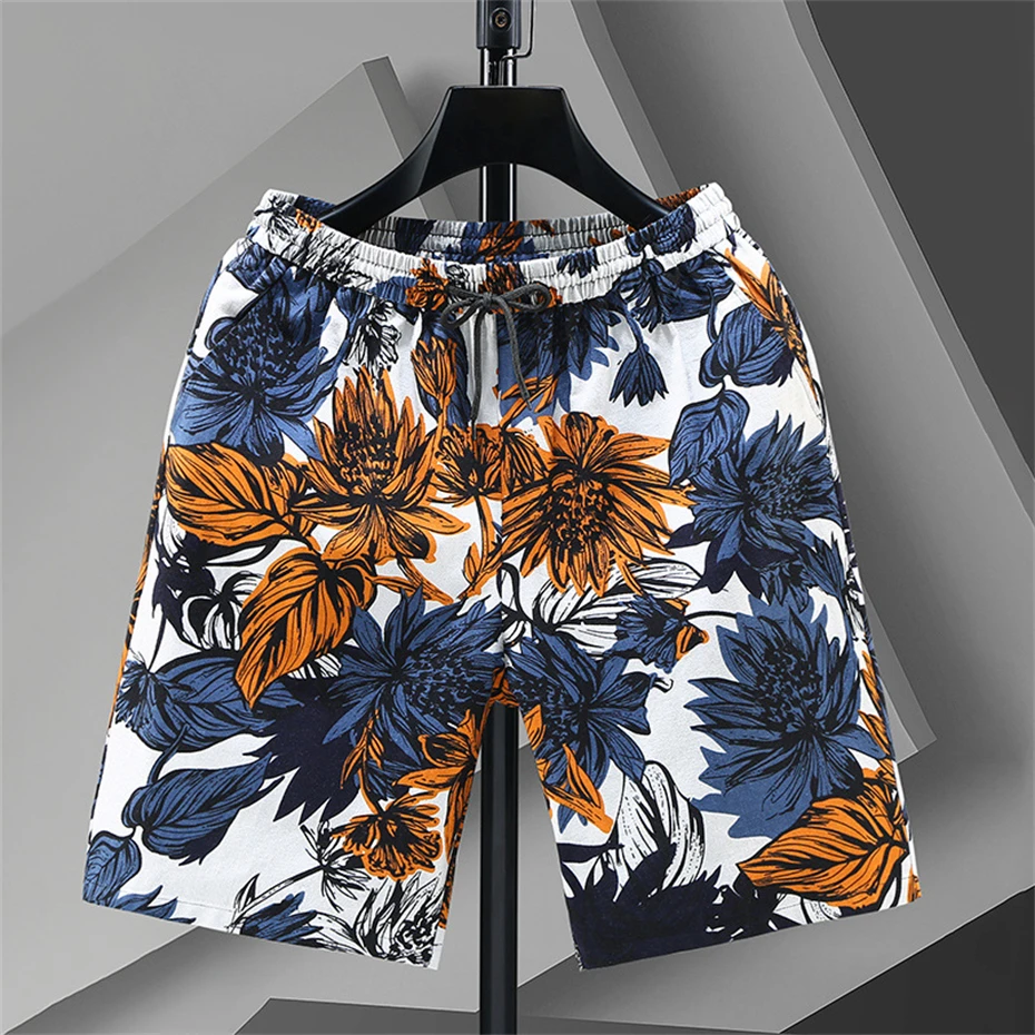 Beach Shorts Men Plus Size Hawaiian Shorts Summer Hip Hop Streetwear Print Shorts Elastic Waist Short Pants Male