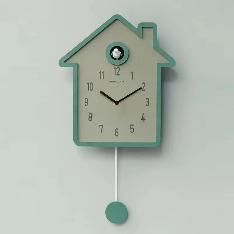 Reloj Cuco Nórdico Minimalista Diseño, Colorido Pared Oscilante Timbre Tiempo Madera