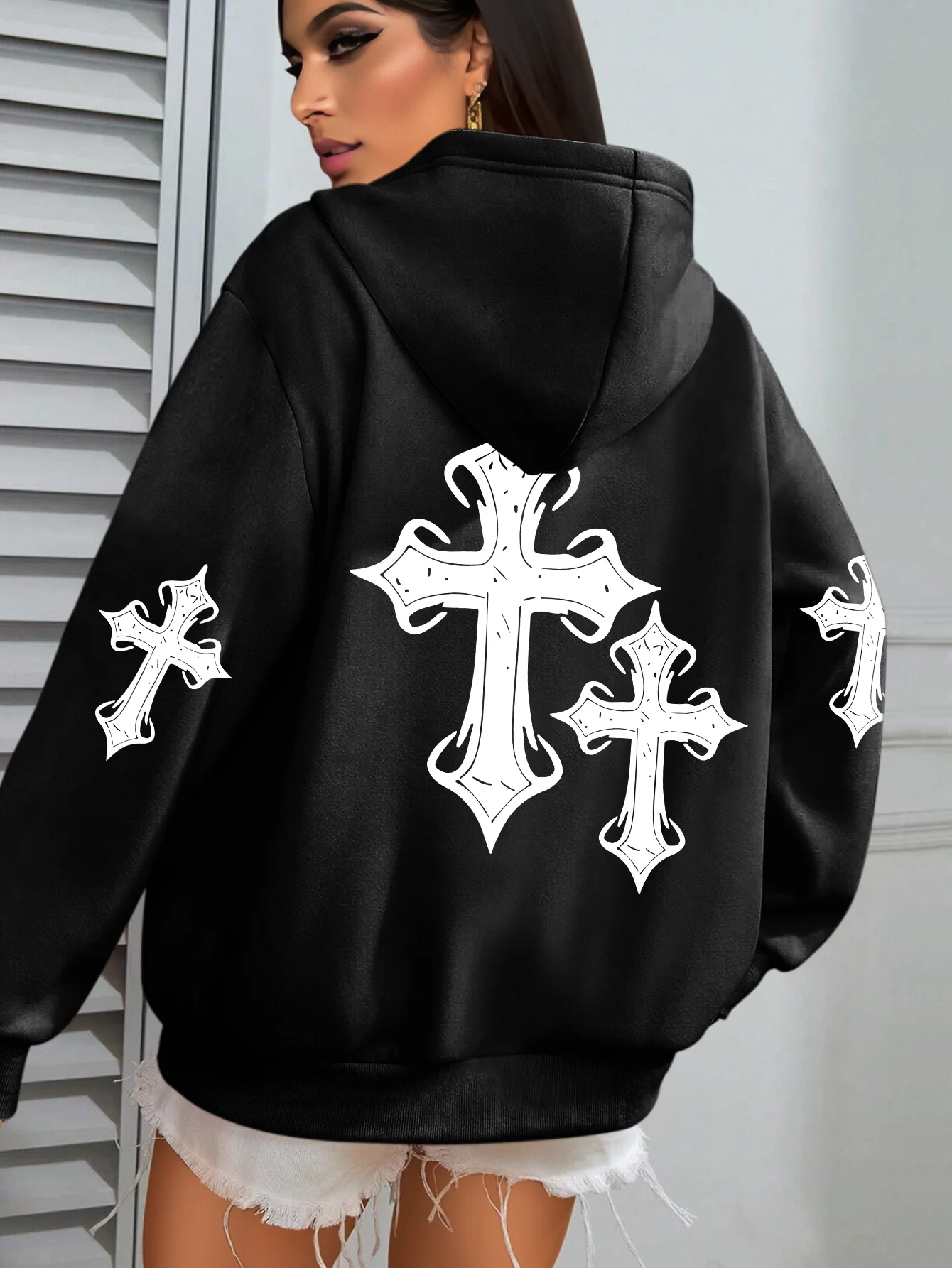 

25/26 осенне-зимняя толстовка с капюшоном Y2K Cross Harajuku INS Lazy Style American Street, женское и детское верхнее пальто большого размера