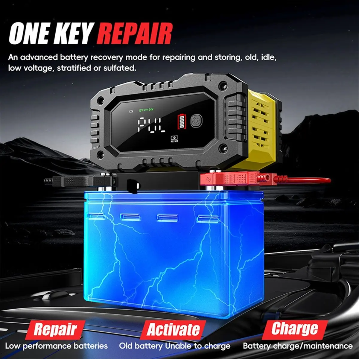☶❈＊♥AC1253- 10A/5A Car Motorcycle Battery Charger 12V/24V Smart Charger Lithium GEL Lead-Acid LiFePO4 Battery Charger EU PLUG