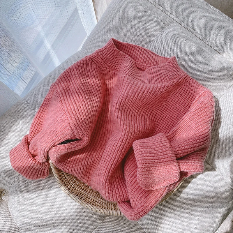 Girls' Knitted Sweater - Autumn Winter Warm Loose Fit Pullover for Toddlers, Candy Color Casual Top Baby Girl Winter Clothes