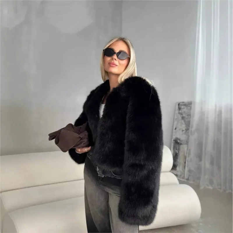 ملابس نسائية من الفرو المختلط سترة قطيفة معطف سميك ودافئ #2
