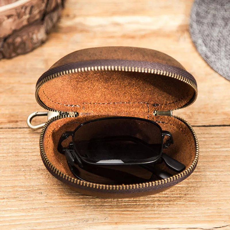 Folding Glasses Case Reading Glasses Sunglasses Nearsighted Glasses Cowhide Leather Protable Eyewear Cover Box Mini Travel Pack