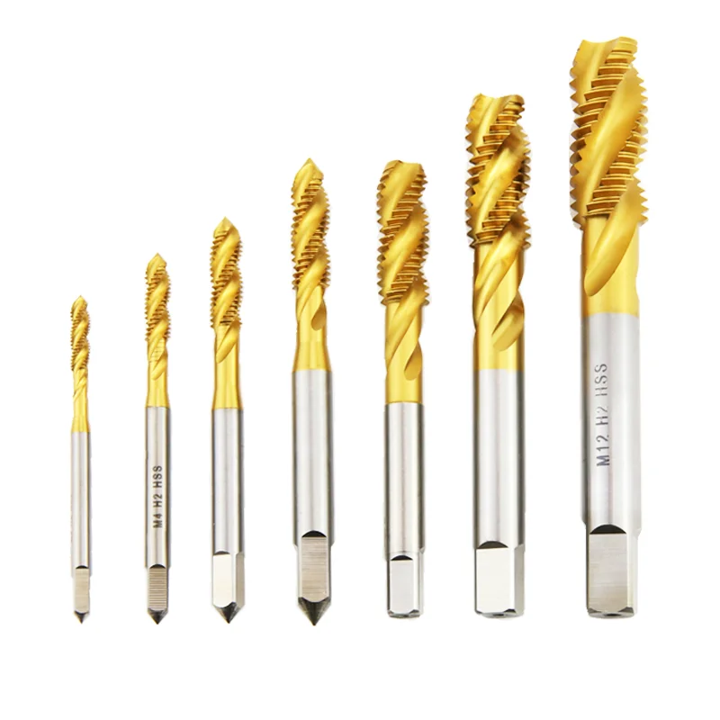 SIQICNC HSS Steel Screw Titanium Coated Spiral Metric M2-M18 Machine Plug HSS6542 Thread Tool Tap Drill Bit