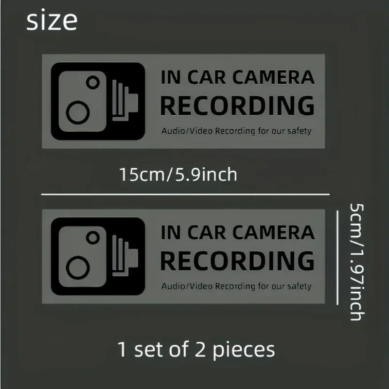 2PCS Car DVR Warning Vinyl Stickers, In-Car Camera Recording Waterproof Decals for Auto Window Bumper Exterior Decor Accessories