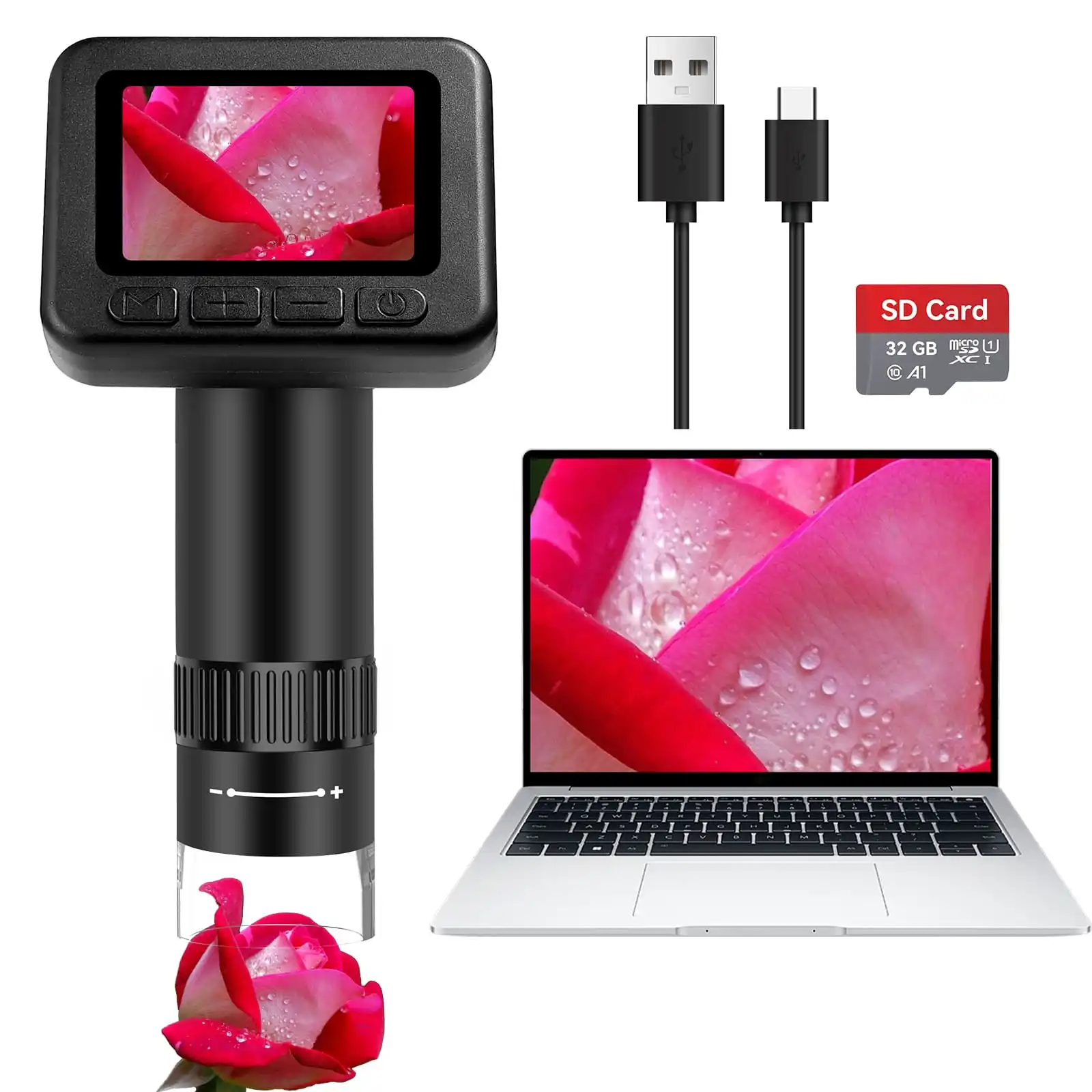 2inch 2MP 50-1000X For Children Educational Digital Microscope CMOS Borescope Inspection Otoscope Handheld Endsocope Magnifier