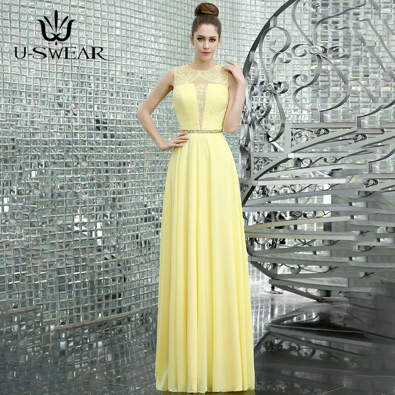 

Grace Yellow Bridesmaid Dresses O-Neck Sleeveless Dresses for Wedding Party Chiffon Beading Robe Demoiselle Evening Dresses